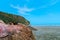 Rocky mountains and the sea with beautiful beaches under the blue sky.