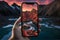 The Rocky Mountains, a smartphone captures the rugged beauty of Yellowstone National Park. AI Generated