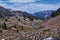 Rocky Mountains Sundial Peak at Lake Blanche hiking trail vista views in summer Wasatch Front, Big Cottonwood Canyon, Salt Lake Ci