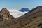 Rocky mountains on sunny day with volcano on background, Mount Ngauruhoe, Tongariro National Park,