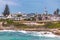 Rocky ocean coast of town of Hermanus, South Africa