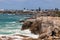 Rocky ocean coast of town of Hermanus, South Africa