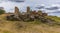 A rocky outcrop in front of the ruins of Bradgate house in Bradgate Park, Leicestershire, UK