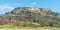 Rocky outcrop with ruins of Silyon ancient city in Antalya province of Turkey