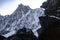 Rocky peaks of the French Alps at sunrise with a view of Aiguille du Midi