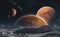 Rocky planets and moon, space background
