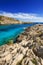 The rocky Porto Limnionas beach on Zakynthos island