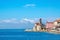 Rocky promontory, lighthouse and tower church of Clement, Piran, Slovenia Europe