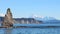 Rocky reef by Starichkov island near Kamchatka Peninsula, Russia.