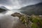 Rocky reservoir and mountain