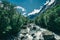 Rocky river landscape in rainforest, New Zealand