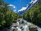 Rocky river landscape in rainforest, New Zealand