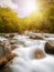 Rocky river landscape in rainforest, New Zealand