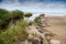 Rocky and sandy seashore landscape