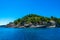 Rocky scenery around eastern Alonissos island, as seen during boating in Alonissos island, Greece