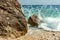 Rocky scenic mali bok orlec beach on cres island croatia with turquoise crystal clear sea and waves