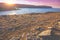 Rocky sea coast. Barents sea at sunset. North Cape. Nordkapp, Norway