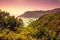 Rocky sea coast at sunset