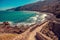 Rocky seashore. Bridge to Gaztelugatxe