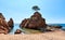 Rocky seaside of Mar Menuda Beach in Tossa de Mar. Costa Brava,