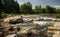 A rocky section of the Venta River on a sunny summer day, Mazeikiai, Lithuania