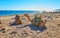 The rocky shore of Aqaba gulf with camels, Sinai, Egypt