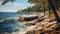 Rocky Shore In Daytime: A Stunning Uhd Image Inspired By Cryengine And Stephen Shore