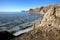 Rocky shore of lake Baikal in winter