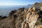 Rocky shore of lake Baikal in winter