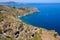 Rocky shore in marine reserve of Cerbere Banyuls, Mediterranean sea, Pyrenees Orientales, Cote Vermeille, France