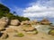 Rocky shore of Ponta das Canas beach in Florianopolis, Brazil