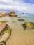 Rocky shore of Ponta das Canas beach in Florianopolis, Brazil