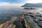 Rocky shore of the St.Lawrence River in Port-au-Persil, Quebec