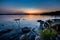 Rocky shoreline of Geargian Bay during sunset