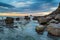 The rocky shoreline of Saltwick Bay