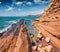 Rocky spring view of Dalan and Voge hiking area. Colorful seascape of Adriatic sea