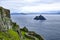 Rocky steep Little Skellig Island in the Atlantic Ocean, off of Ireland, as seen from Skellig Michael Island, larger of the two.