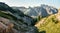 Rocky summer scene of National Park Tre Cime di Lavaredo with Cadini di Misurina range on background. Splendid morning view of Dol