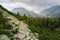 Rocky trail high in the mountains. Beautiful landscape. Slovakia, Europe