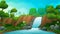 Rocky waterfall flowing over a cliff, Beautiful nature landscape vector illustration