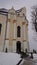 Rococo church facade in winter