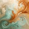 Rococo Digital Watercolor Design With Swirled Orange And Green Hues