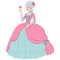 Rococo lady in pink dress. Vector illustration.
