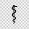 Rod of asclepius snake coiled up silhouette icon on transparent background. Medicine and health care concept. Emblem for