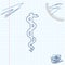 Rod of asclepius snake coiled up silhouette line sketch icon on white background. Medicine and health care concept