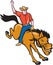 Rodeo Cowboy Riding Bucking Bronco Cartoon