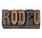 Rodeo word in vintage letterpress wood type
