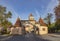 Roeder gate at the town wall gives entrance to Rothenburg ob der Tauber