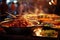 Rogan Josh in an Indian market: A vibrant scene with Rogan Josh being cooked and served at a bustling Indian market, capturing the