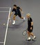 Roger Federer and Bjorn Borg in actions